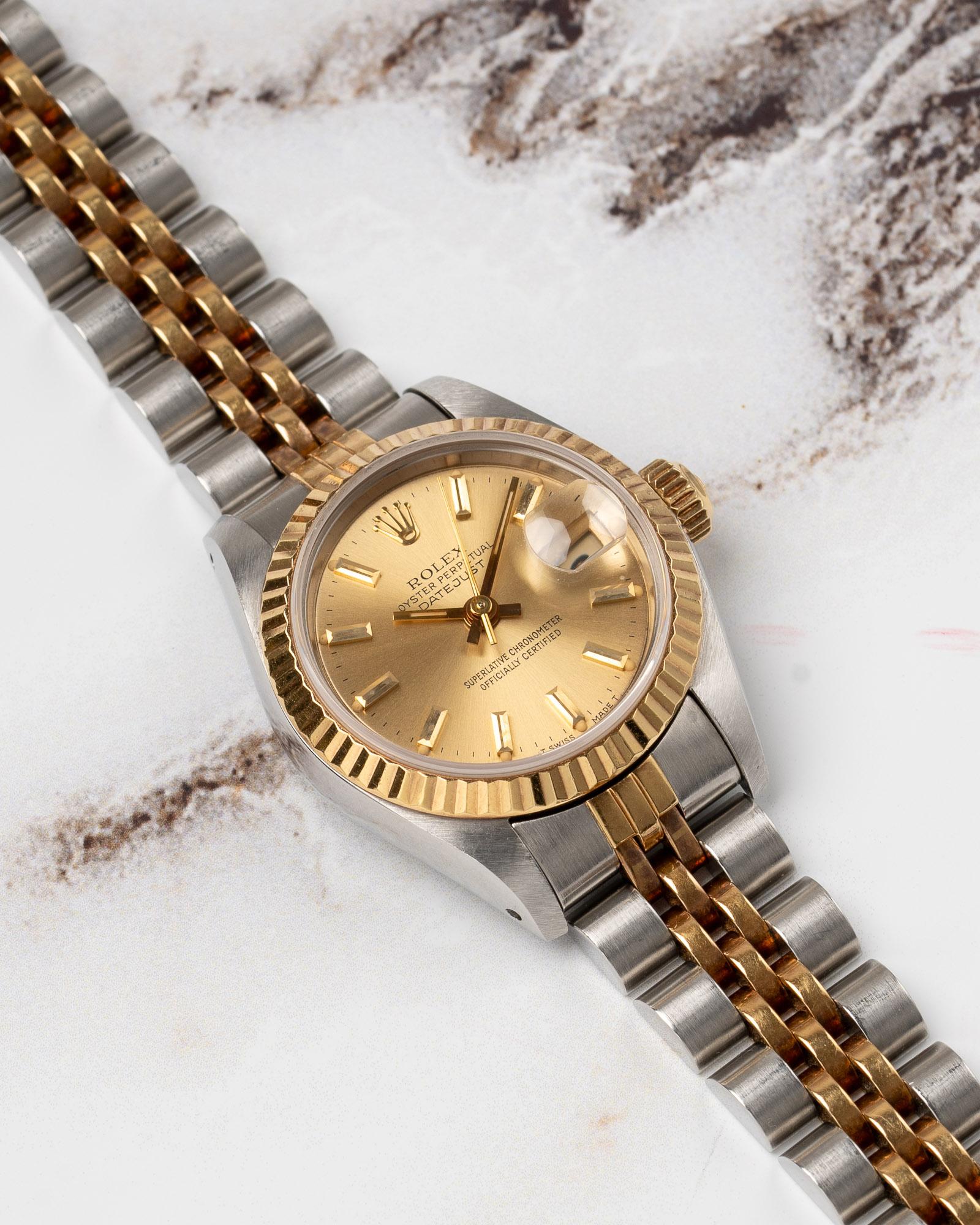Rolex Mini Datejust 26mm 69173 Champagne Dial TT YG/SS 1987 en vente 5