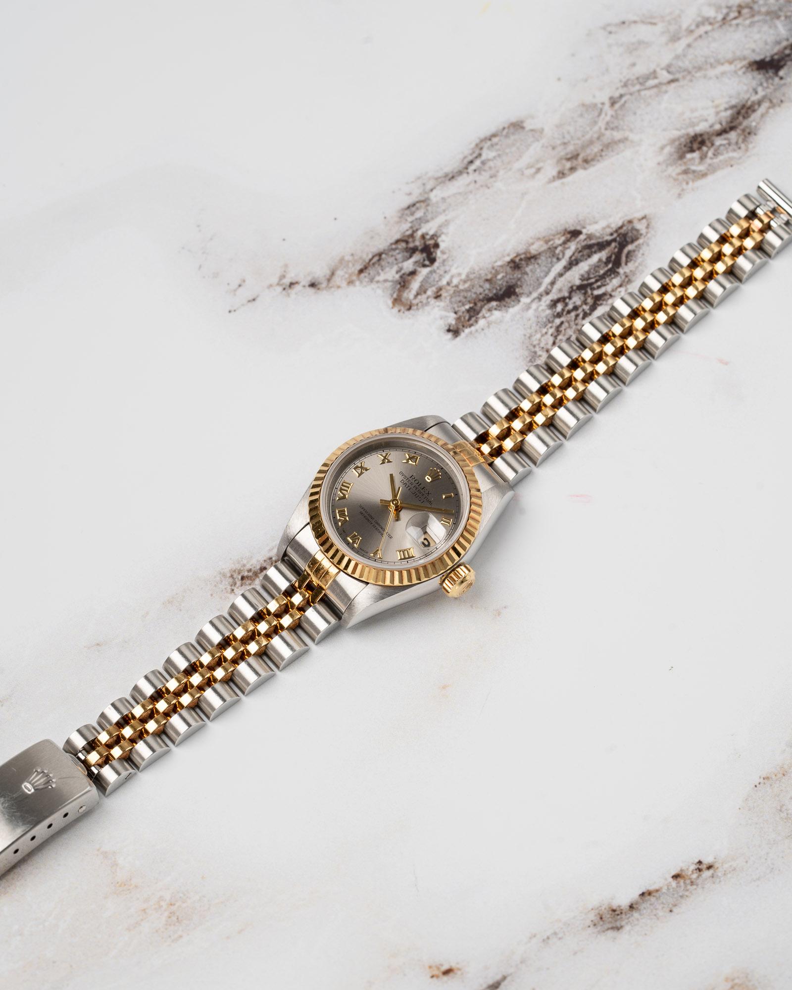 Rolex Mini Datejust 26mm 69173 Grigio Quadrante Romano TT YG/SS 1996 in vendita 6