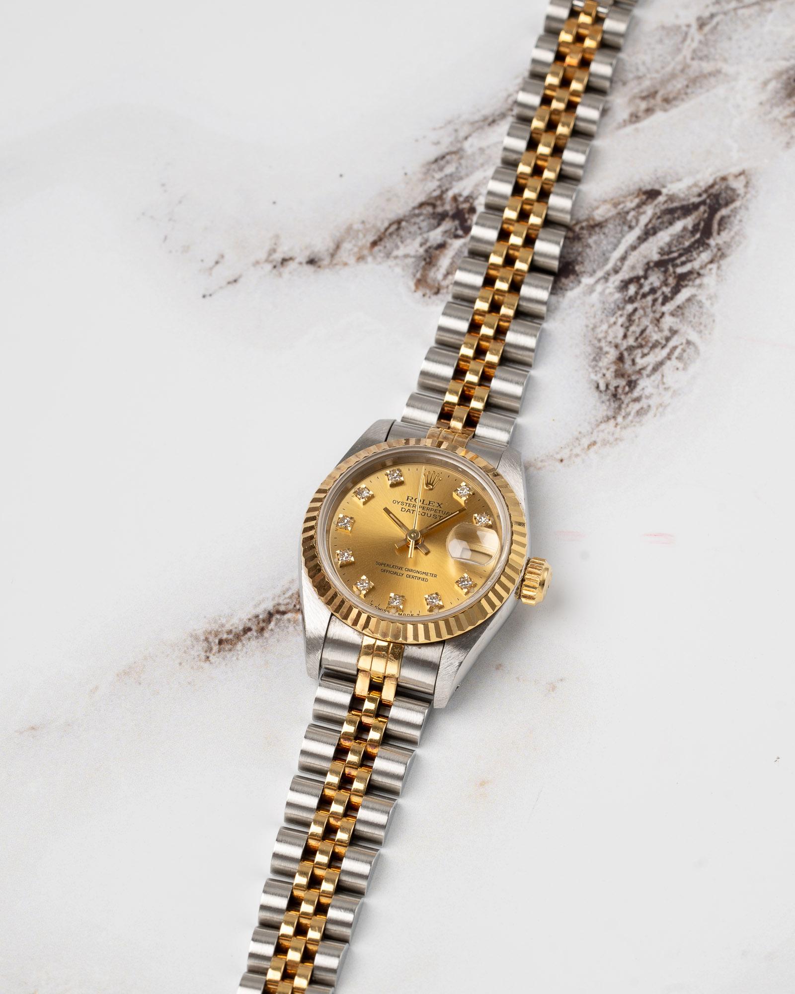 Rolex Mini Datejust 26mm 69173G Champagne Diamond Dial TT YG/SS 1991 For Sale 6