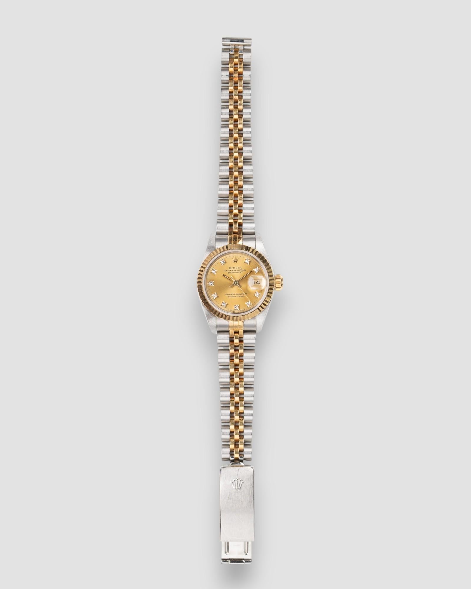 Rolex Mini Datejust 26mm 69173G Champagne Diamond Dial TT YG/SS 1991 For Sale 8