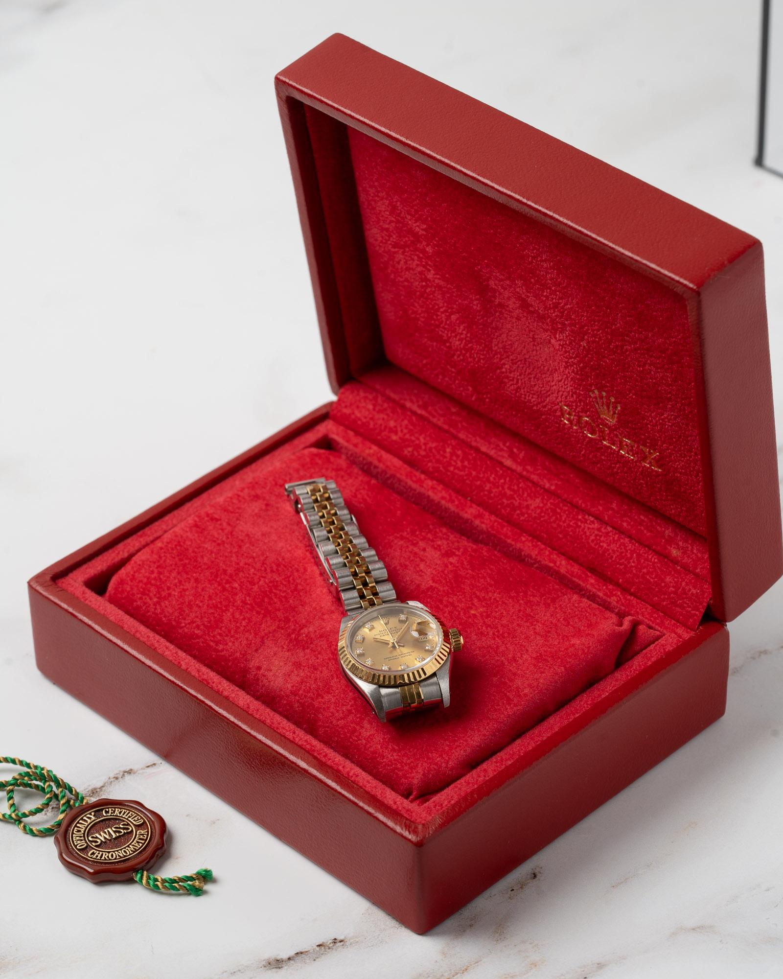 Rolex Mini Datejust 26mm 69173G Champagne Diamond Dial TT YG/SS 1991 In Good Condition For Sale In SYDNEY, AU