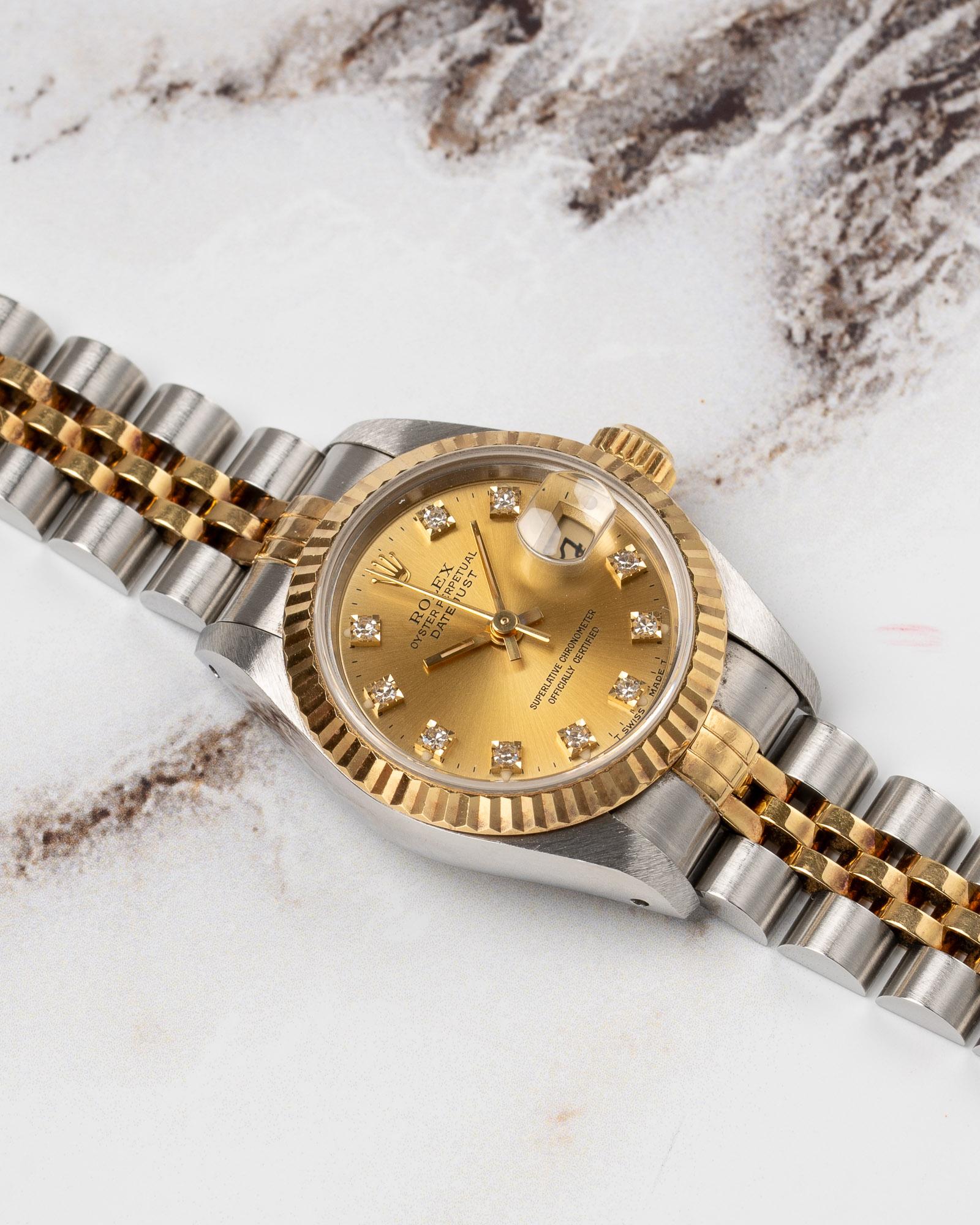 Rolex Mini Datejust 26mm 69173G Champagne Diamond Dial TT YG/SS 1991 For Sale 4