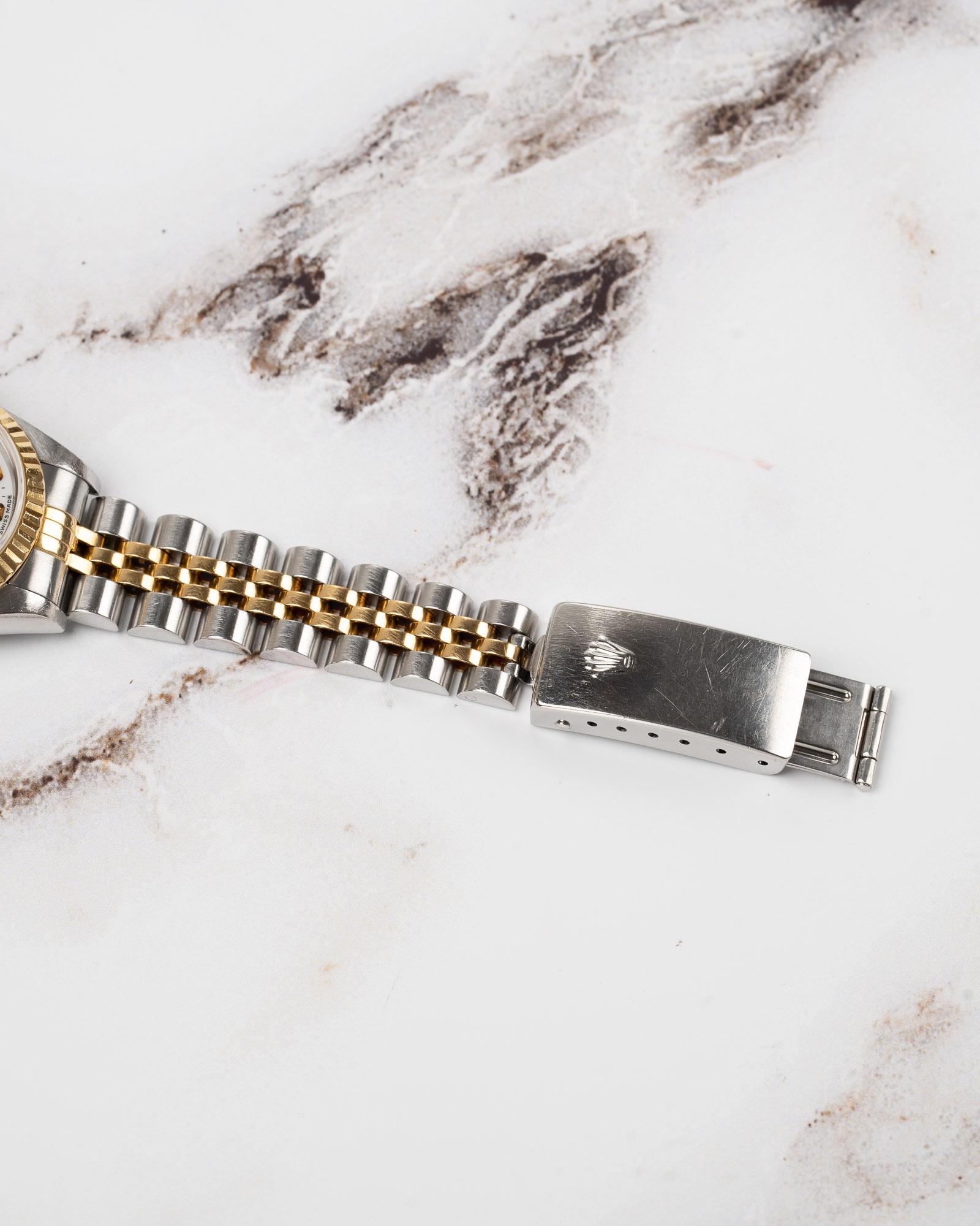 Rolex Mini Datejust 26mm 69173G Opaline White Diamond Dial TT YG/SS 1996 en vente 3