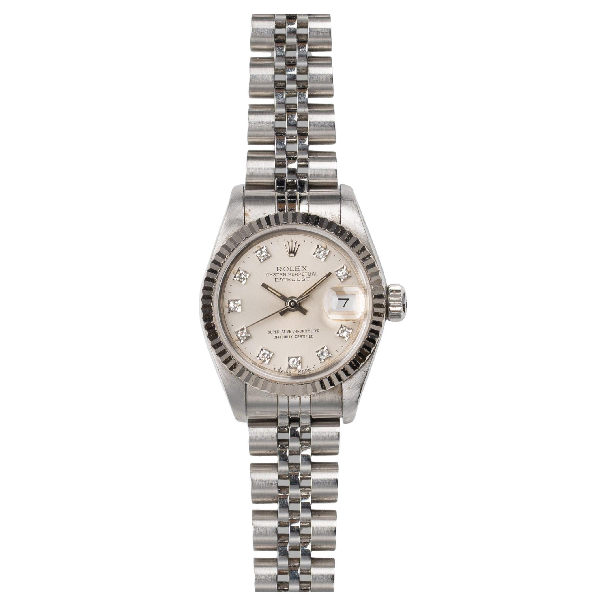 Rolex Mini Datejust 26mm 69174G Argento Quadrante Diamante 18k Lunetta Scanalata Giubileo 199