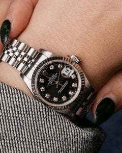 Rolex Mini Datejust 26mm 79174G Black Diamond Dial 18k Fluted Bezel F9 Serial 20