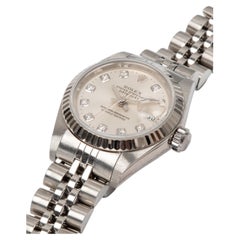 Rolex Mini Datejust 79174 26mm Silver Diamond Dial 18k WG Fluted Bezel Steel 200