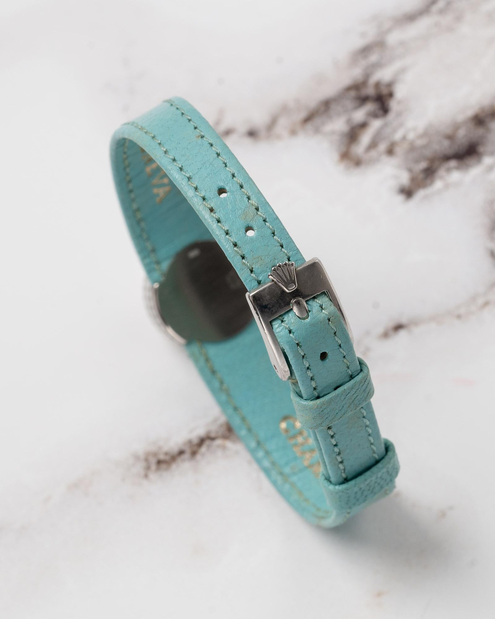 Donna Rolex Mini Orchid Chameleon 18k WG Cassa scanalata 1969 in vendita