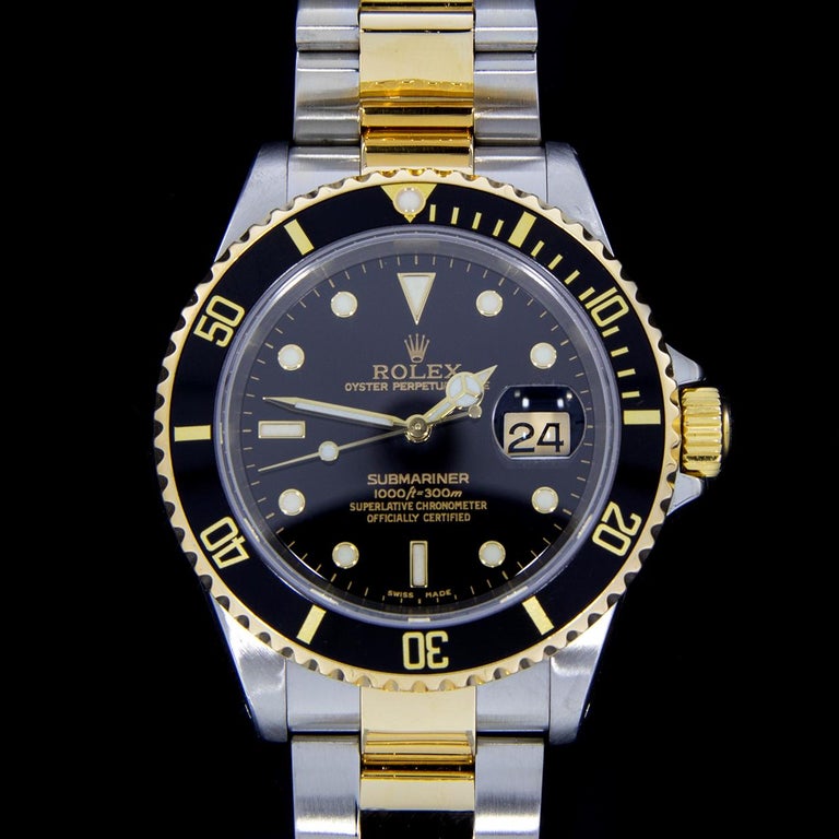 Rolex Two-Tone Submariner Watch with Black Dial, Model 16613 at 1stDibs ...