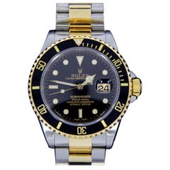 Rolex Two-Tone Submariner Watch with Black Dial, Model 16613
