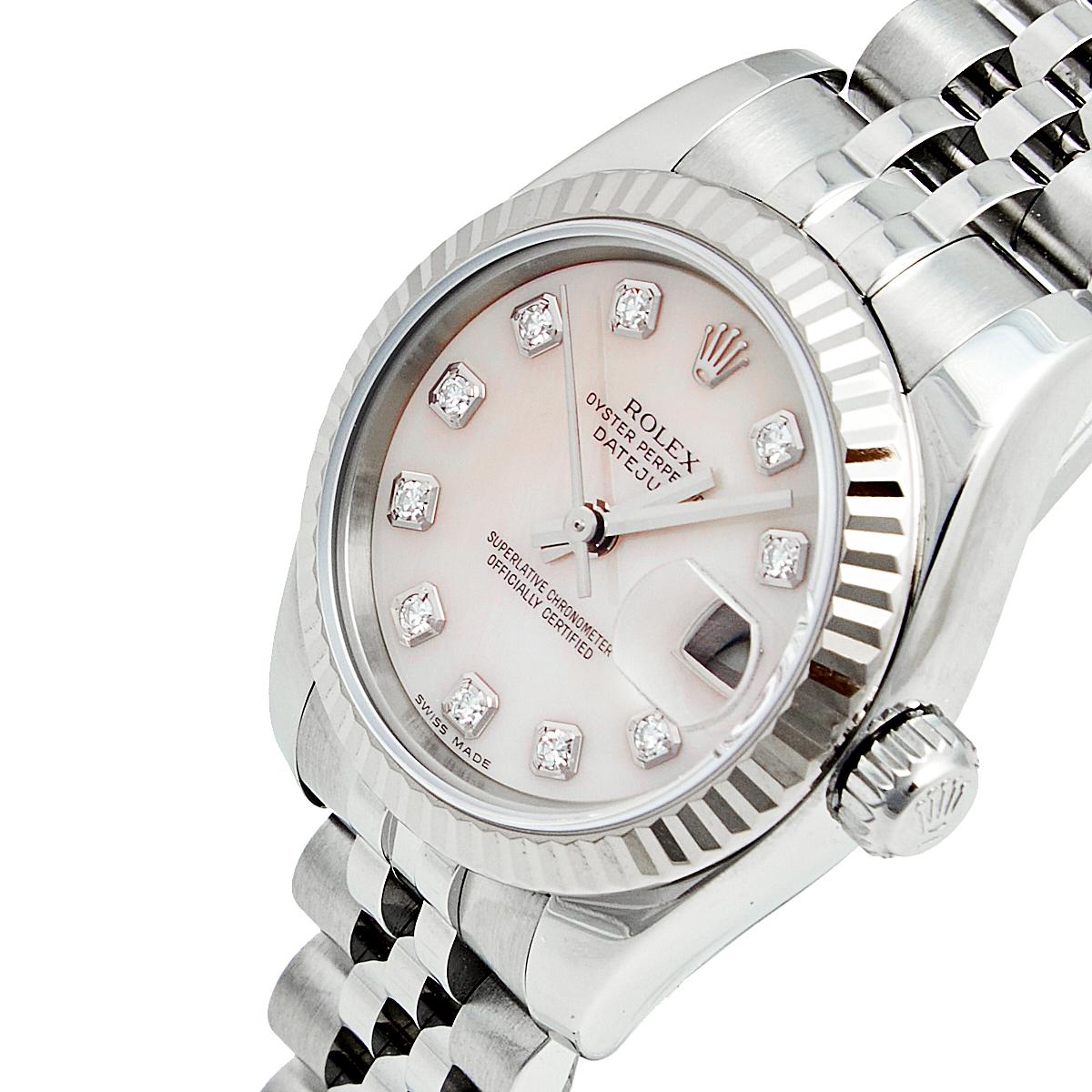 Rolex MOP Diamonds 18K White Gold Stainless Datejust Women's Wristwatch 26 MM 3