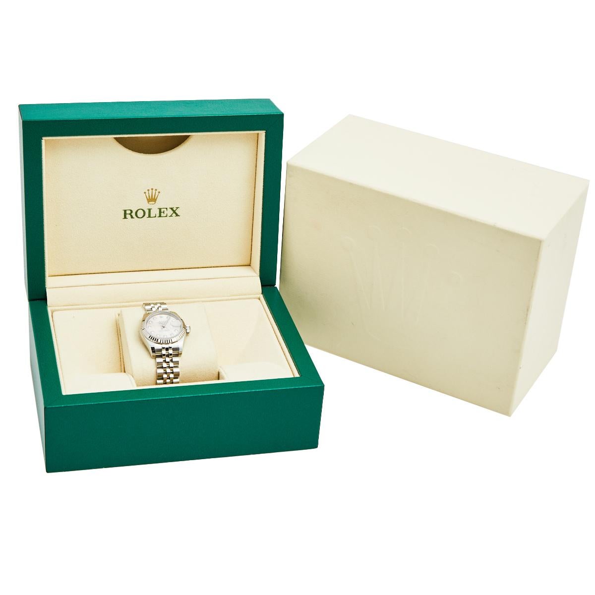 Rolex MOP Diamonds 18K White Gold Stainless Datejust Women's Wristwatch 26 MM 4