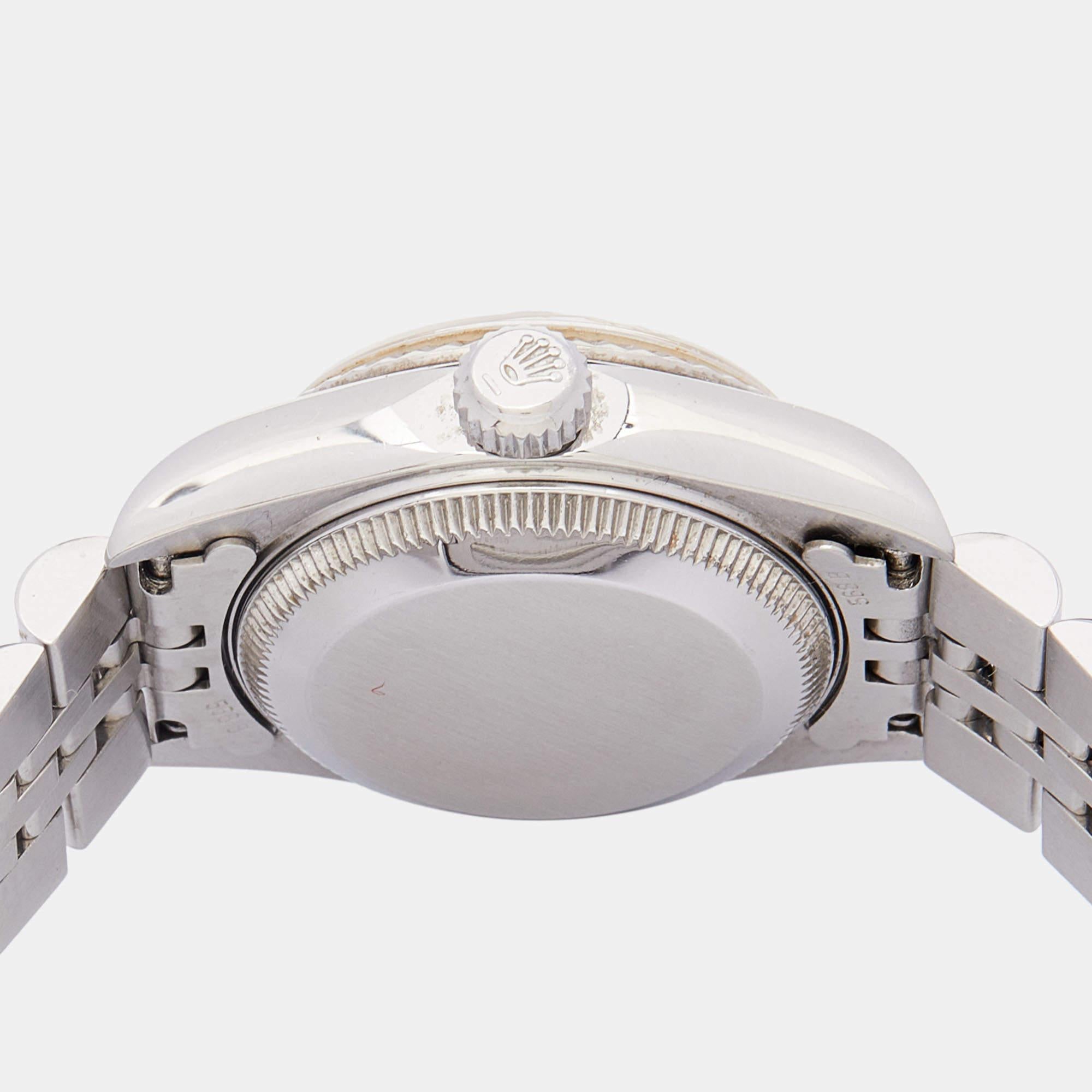 Rolex Mother Of Pearl Diamonds 18K White Gold Stainless Steel Datejust 69174  In Fair Condition In Dubai, Al Qouz 2