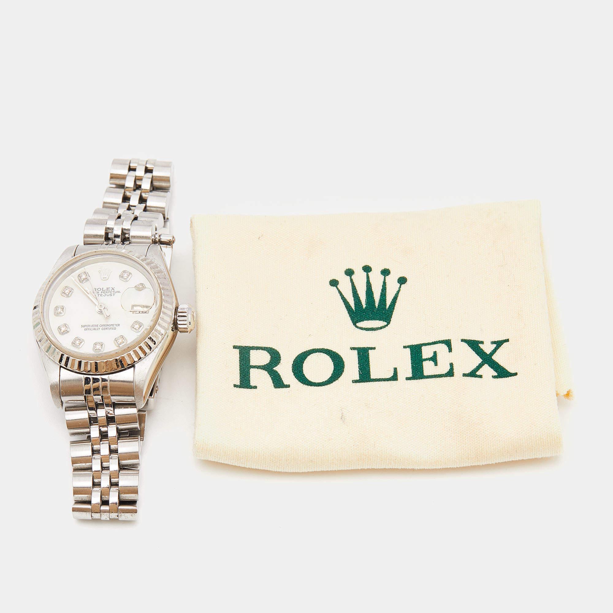 Rolex Mother Of Pearl Diamonds 18K White Gold Stainless Steel Datejust 69174  2