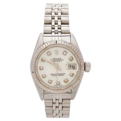 Rolex Mother Of Pearl Diamonds 18K White Gold Stainless Steel Datejust 69174 
