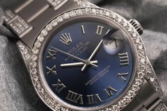 Rolex Navy Roman 36mm Datejust S/S Oyster Perpetual Diamond Side Band Bezel