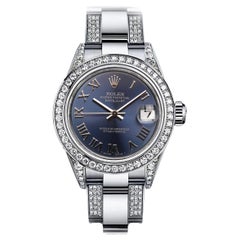 Rolex Navy Roman 36mm Datejust S/S Oyster Perpetual Diamond Side Band Bezel
