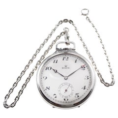 Rolex Nickel Silver Pocket Watch with Period Used Chain Original Dial 1940's