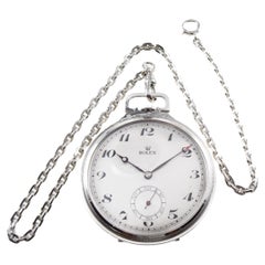 Rolex Nickel Silver Pocket Watch with Period Antique Chain Original Dial 1940's