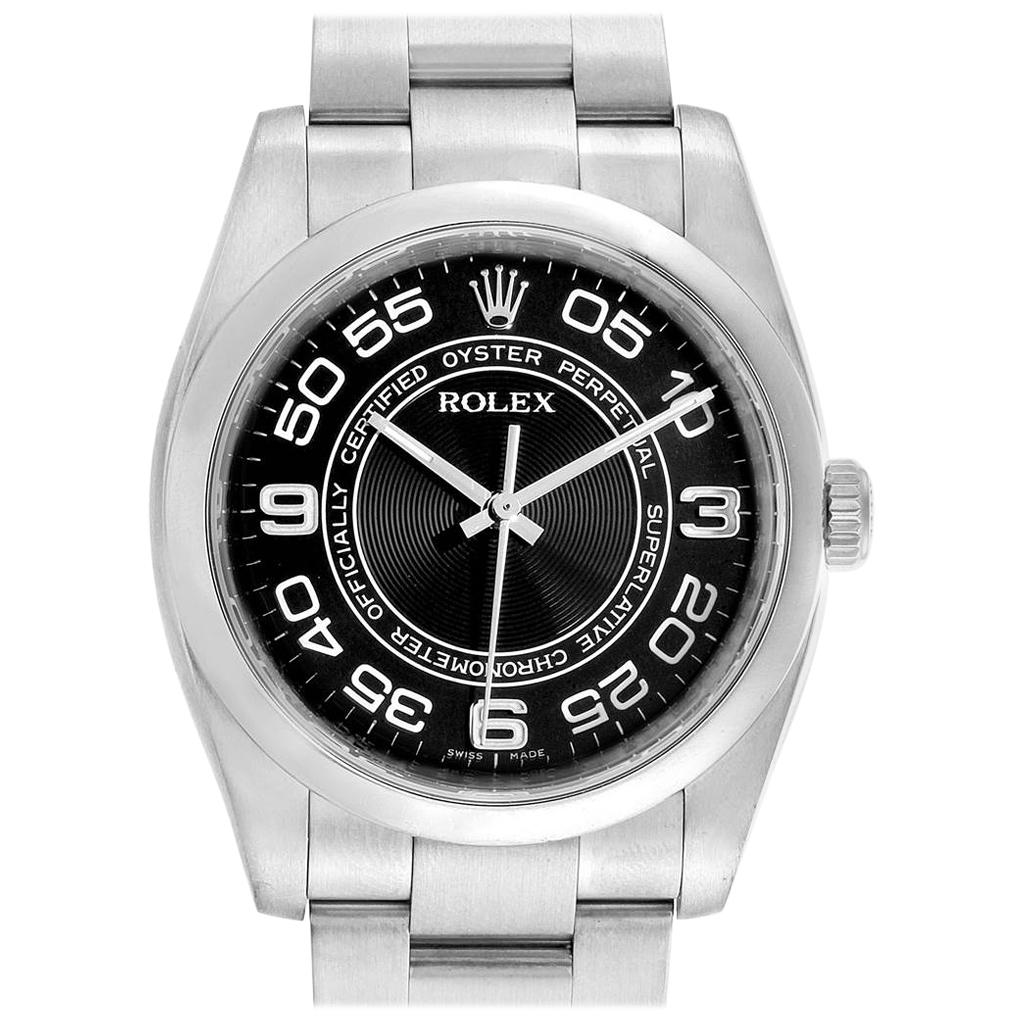 Rolex No Date Men's Black Concentric Dial Stainless Steel Watch 116000 For Sale