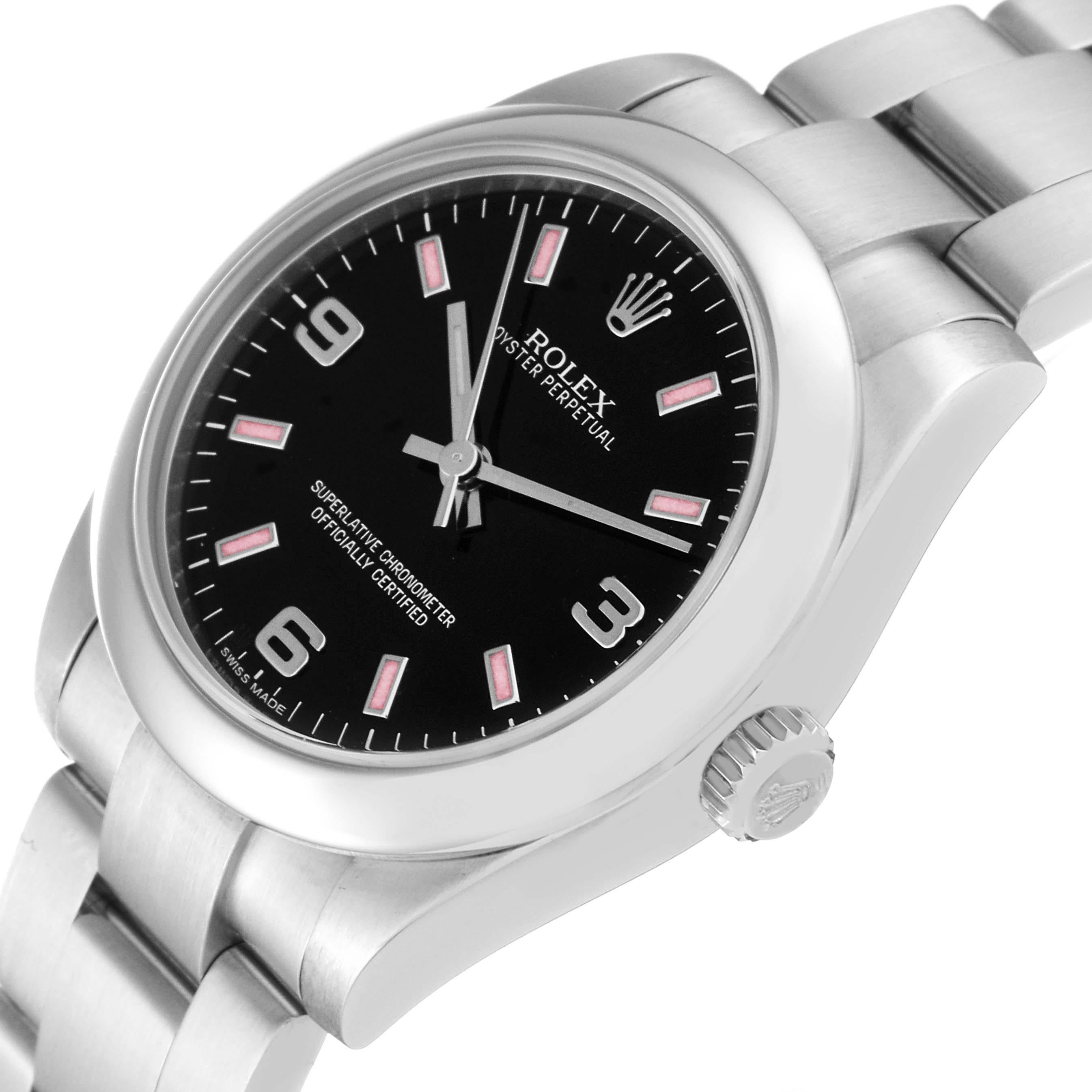 Rolex Non-Date Midsize Black Dial Pink Hour Markers Steel Ladies Watch 177200 en vente 6