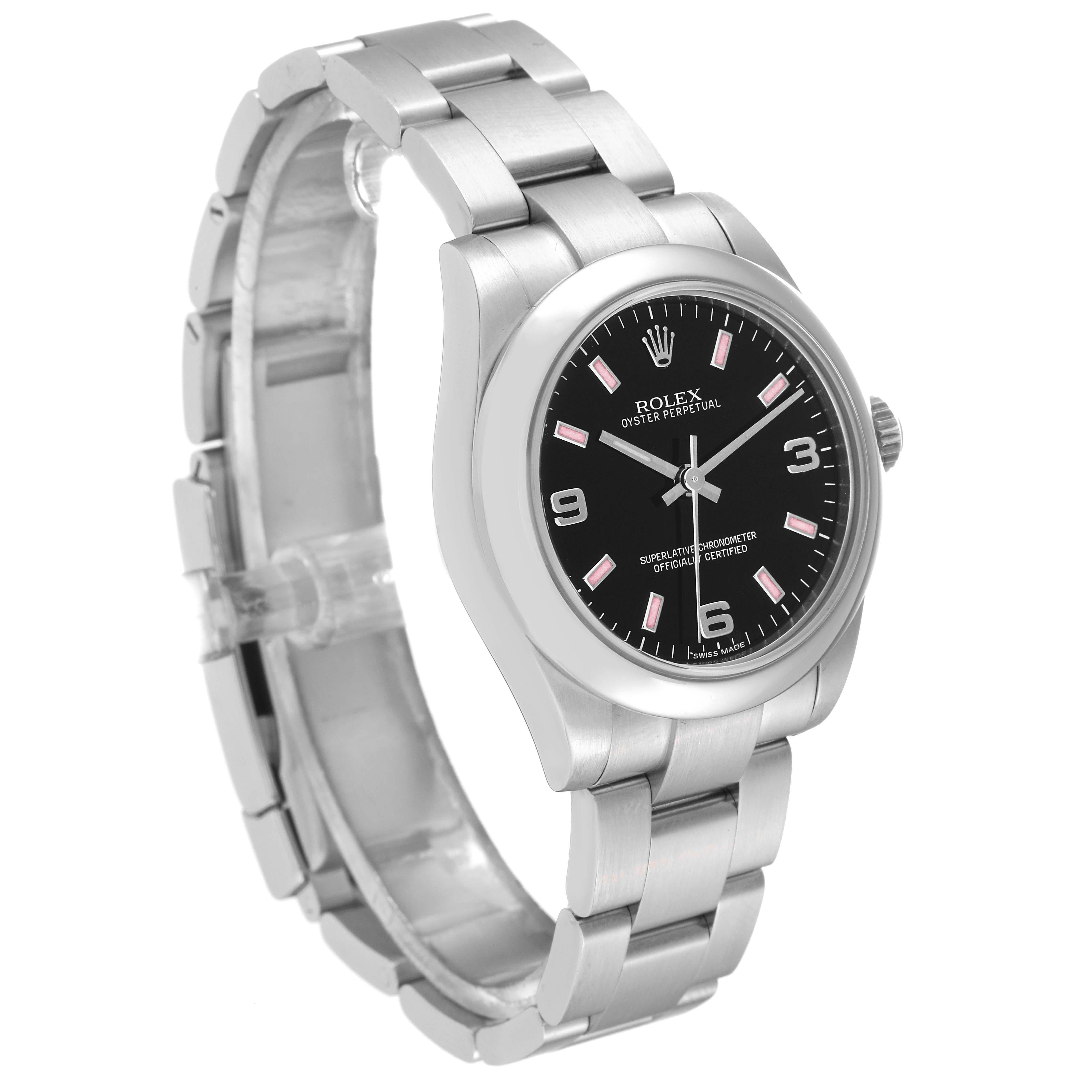 Rolex Non-Date Midsize Black Dial Pink Hour Markers Steel Ladies Watch 177200 en vente 7