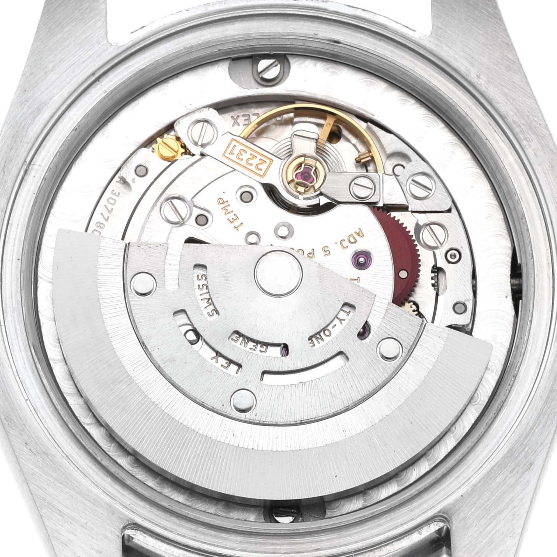 Rolex Non-Date Midsize Black Dial Pink Hour Markers Steel Ladies Watch 177200 Excellent état - En vente à Atlanta, GA