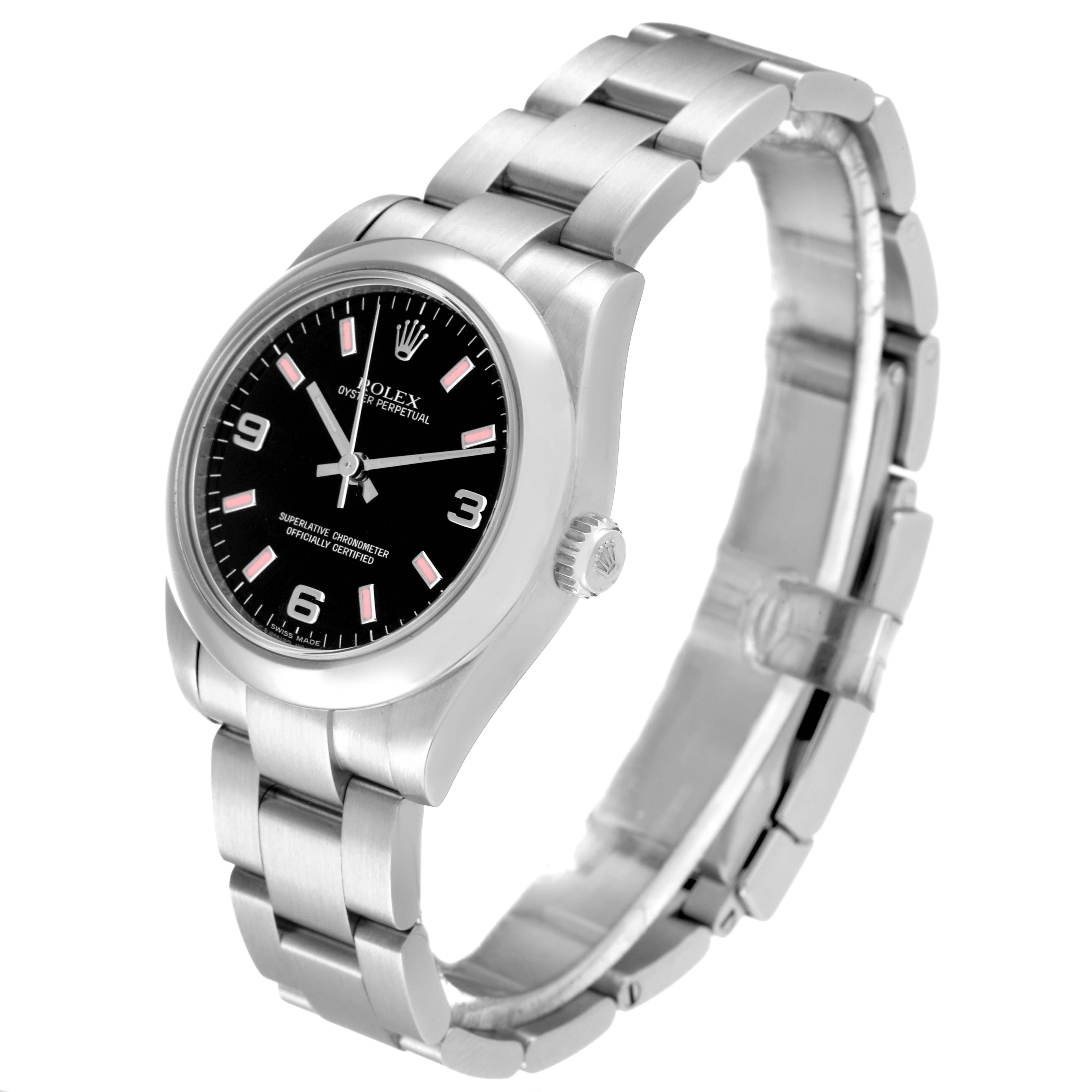 Women's Rolex Non-Date Midsize Black Dial Pink Hour Markers Steel Ladies Watch 177200