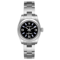 Rolex Nondate Black Dial Blue Hour Markers Ladies Watch 176200 Box Card