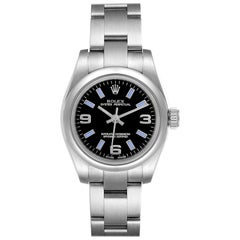 Rolex Nondate Black Dial Blue Hour Markers Ladies Watch 176200 Box Card