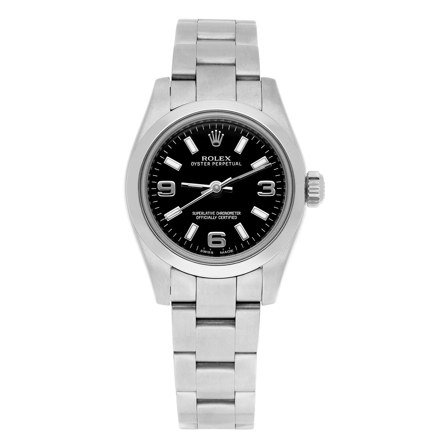 This elegant Rolex Lady wristwatch is a timeless piece of luxury that will be cherished for years to come. The bezel is a sleek silver color and the dial features square indexes and Arabic numerals. Watch has been professionally polished, serviced