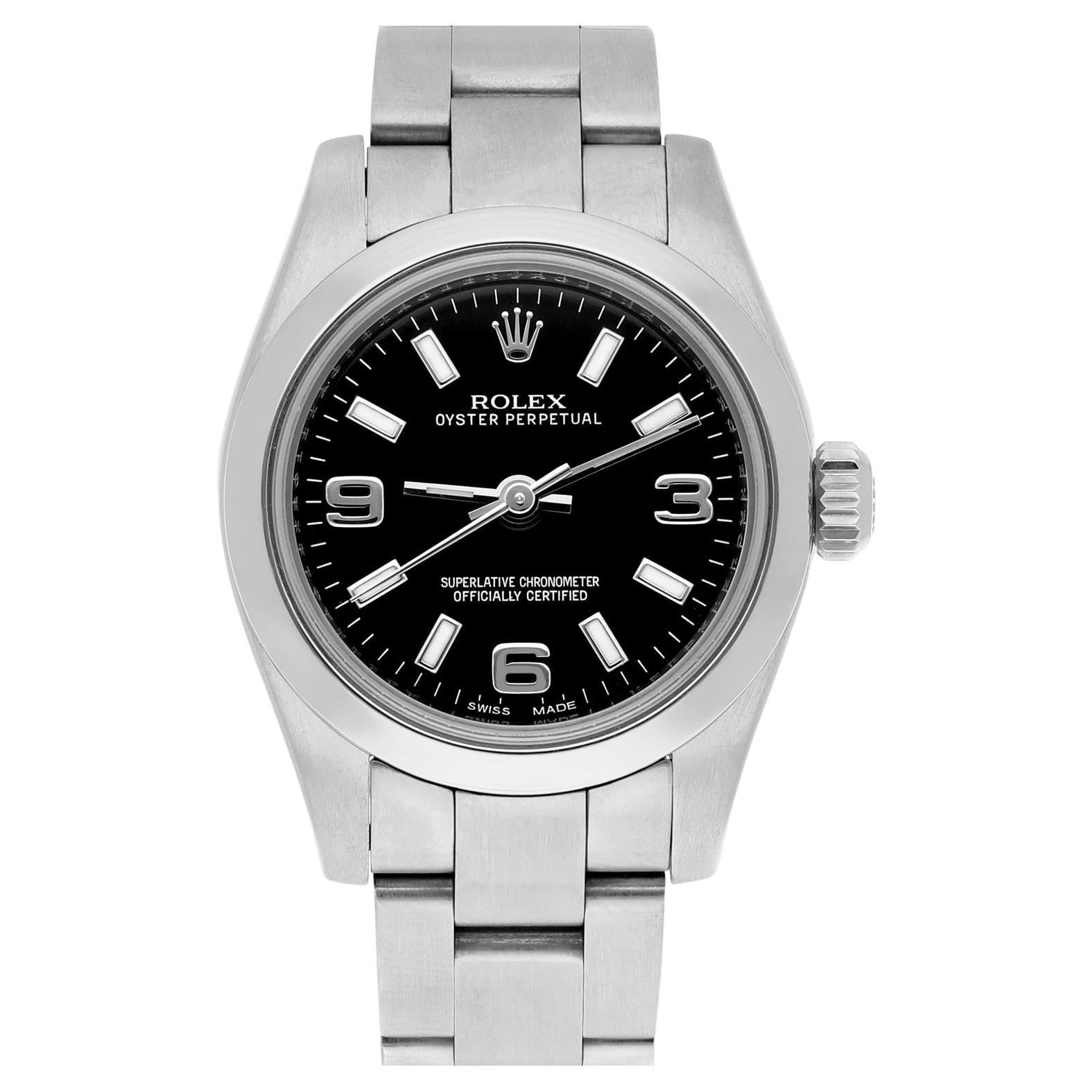 Rolex Nondate Damenuhr 176200 komplett mit schwarzem Zifferblatt Index Stundenmarkierungen