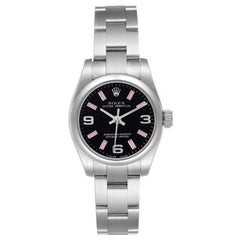 Rolex Nondate Black Dial Pink Hour Markers Ladies Watch 176200 Box Card