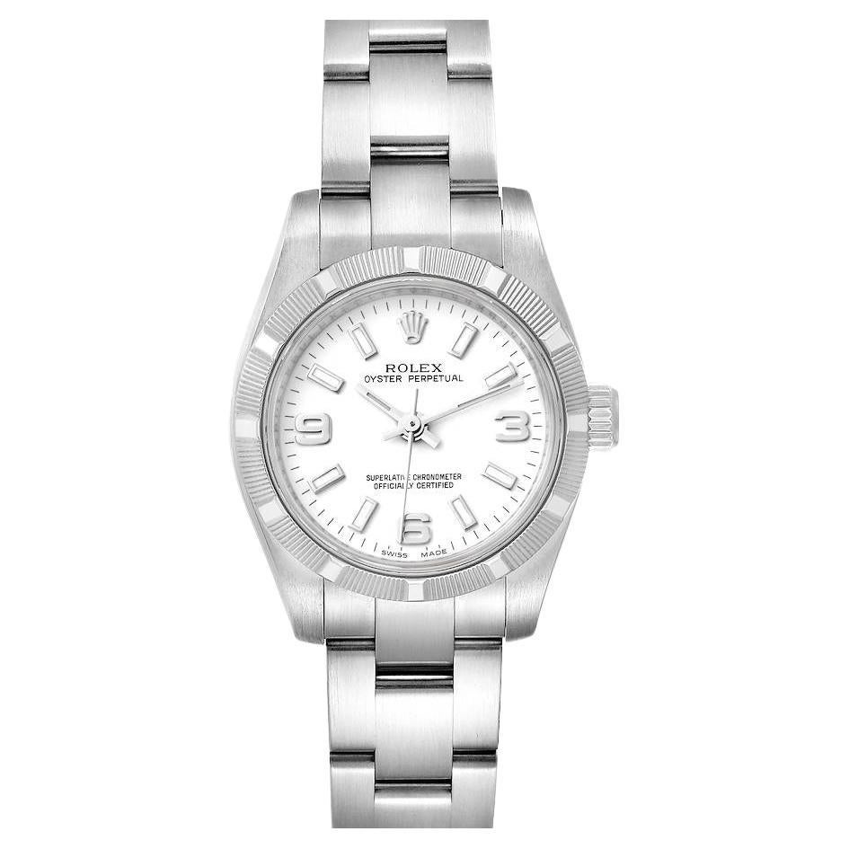 Rolex Montre pour femmes Nondate avec cadran blanc et bracelet Oyster 176210 Boîte Card en vente