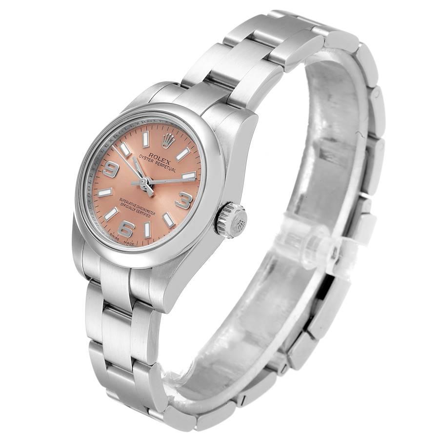 Rolex Nondate Salmon Dial Oyster Bracelet Steel Ladies Watch 176200 In Excellent Condition For Sale In Atlanta, GA