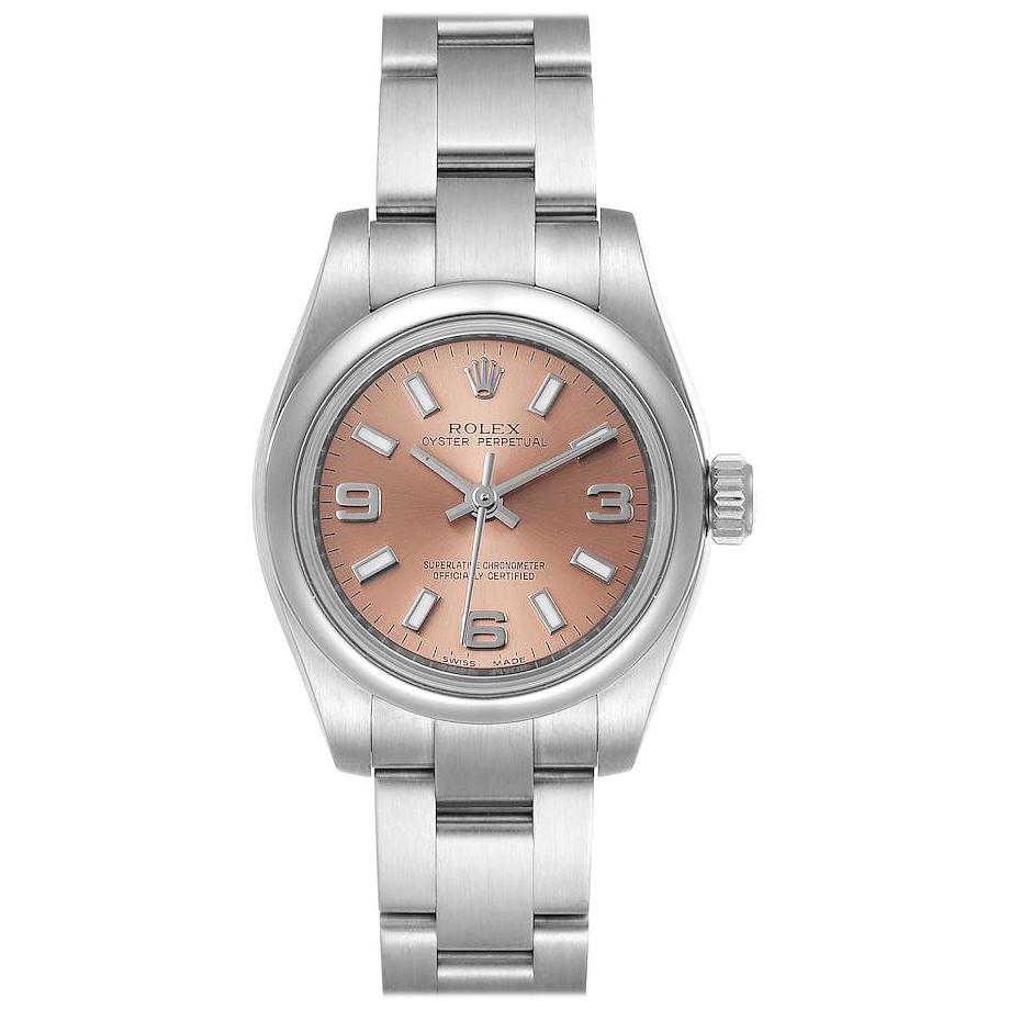 Rolex Nondate Salmon Dial Oyster Bracelet Steel Ladies Watch 176200 For Sale