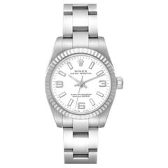 Rolex Nondate Steel White Gold Fluted Bezel Ladies Watch 176234 Box Card