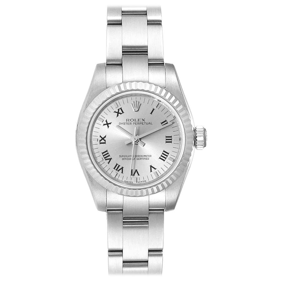 Rolex Nondate Steel White Gold Roman Numerals Ladies Watch 176234 For Sale