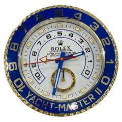 Used ROLEX Officially Certified Chrome Gold and Blue Yacht Master II Wall Clock 