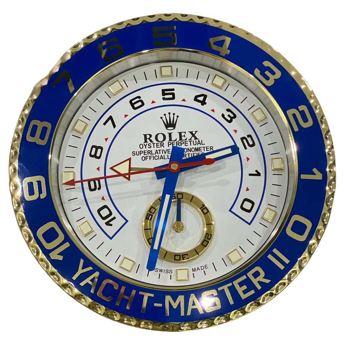 ROLEX Officially Certified Chrome Gold and Blue Yacht Master II Wall Clock For Sale
