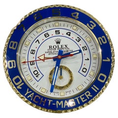 Vintage ROLEX Officially Certified Chrome Gold and Blue Yacht Master II Wall Clock