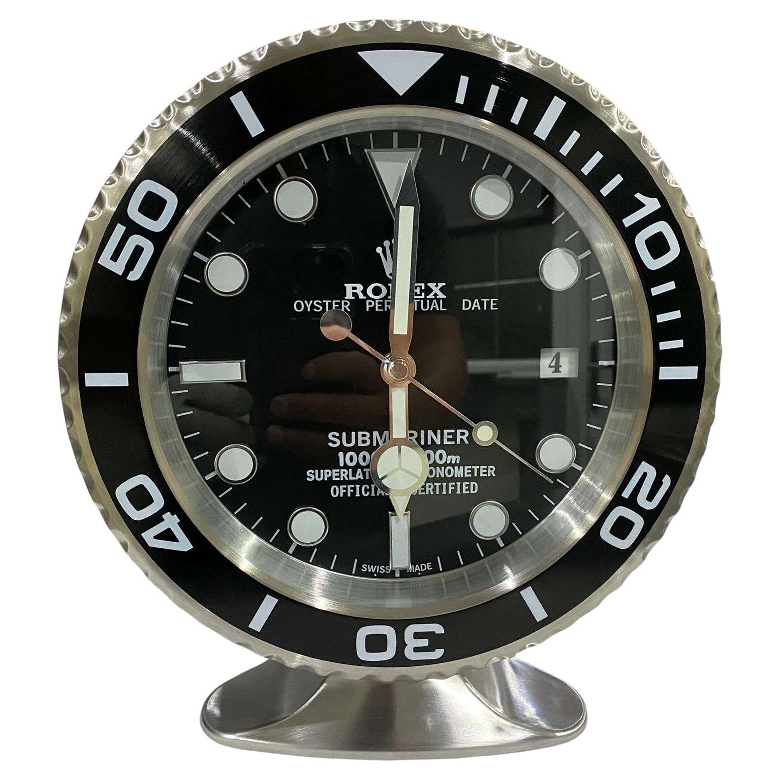 ROLEX Officially Certified Oyster Perpetual Black Submariner Desk Clock  For Sale