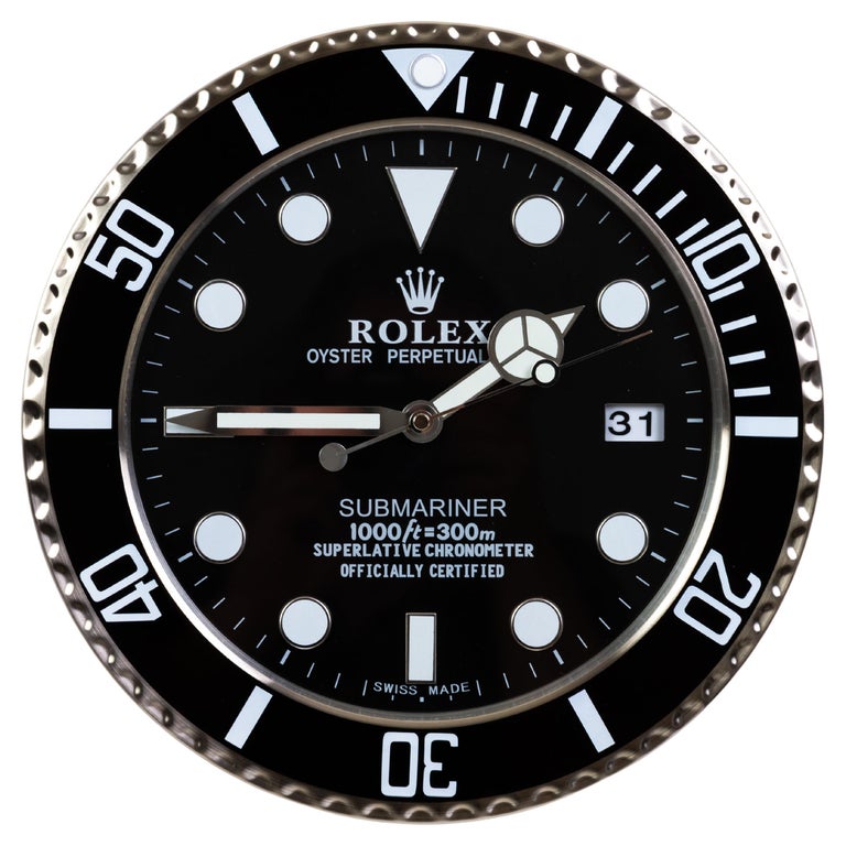 Orologio da parete ROLEX Oyster Perpetual Black Submariner ufficialmente  certificato su 1stDibs