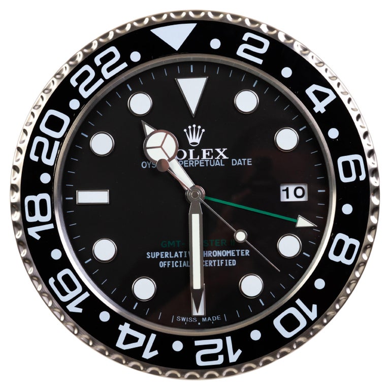 Horloge murale Oyster Perpetual Black Submariner officiellement certifiée  ROLEX sur 1stDibs | horloge rolex murale, horloge murale rolex
