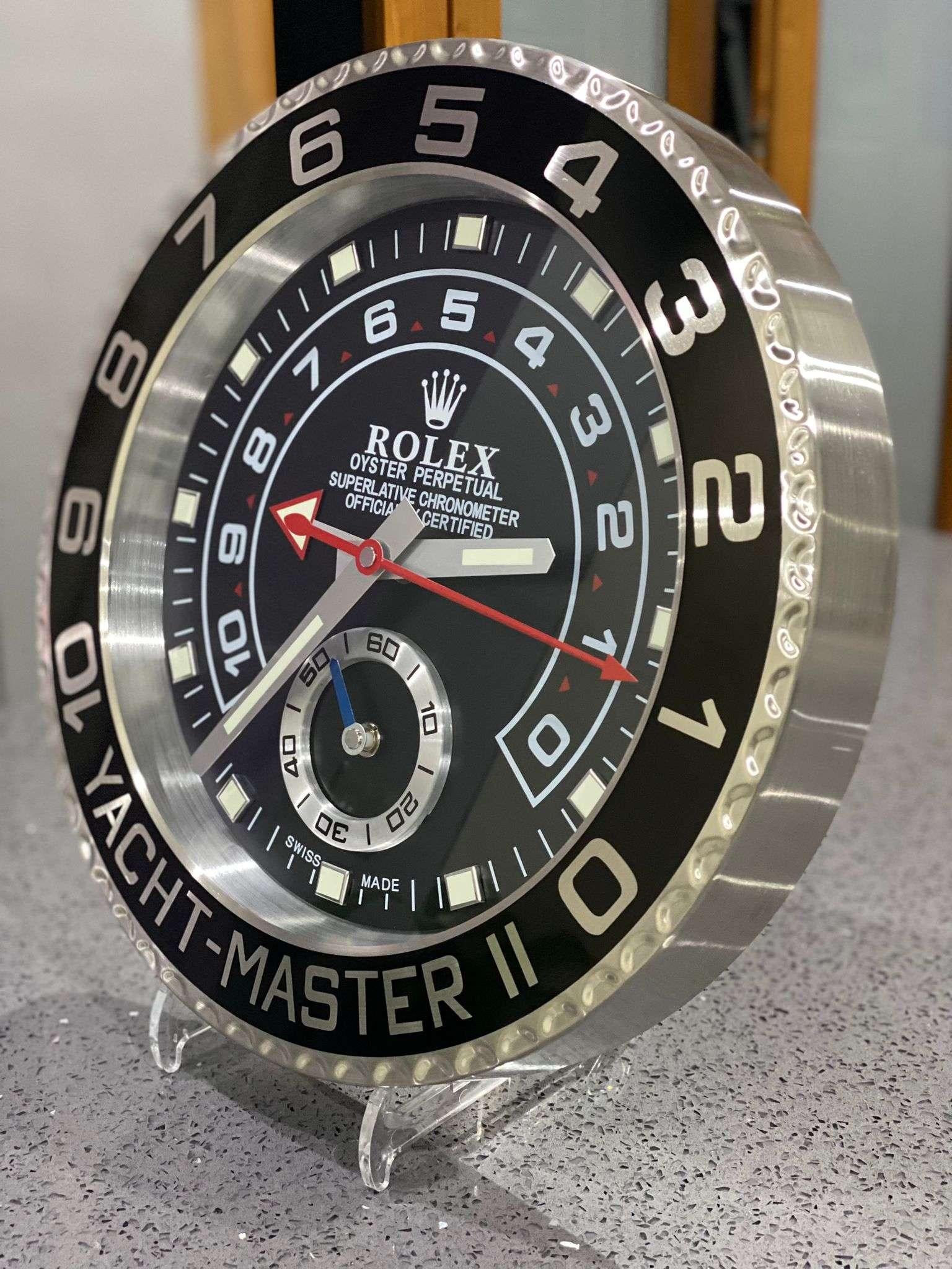 ROLEX Officially Certified Oyster Perpetual Black Yacht Master II Wall Clock  In Good Condition For Sale In Nottingham, GB