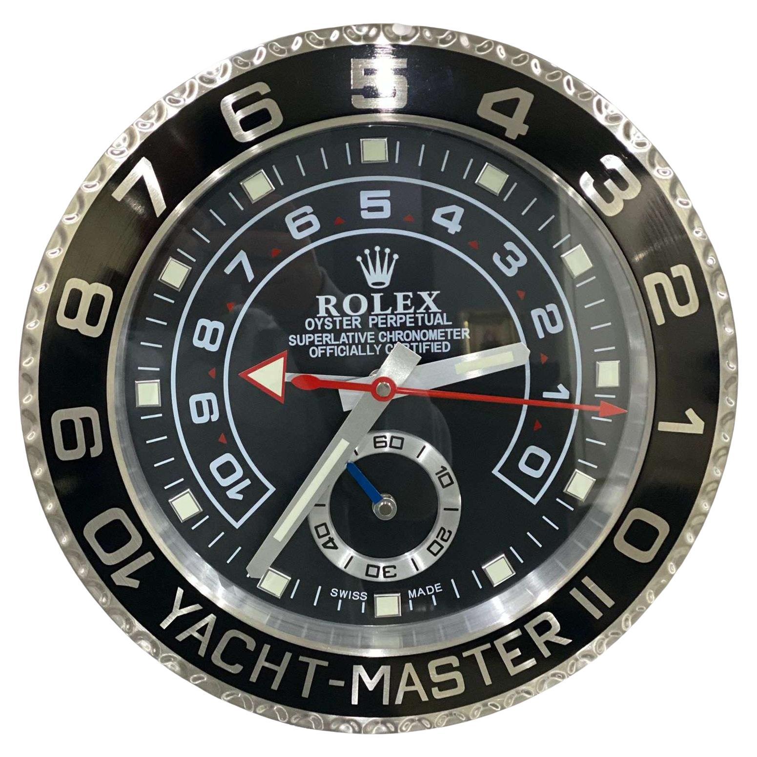 ROLEX Officially Certified Oyster Perpetual Black Yacht Master II Wall Clock  For Sale