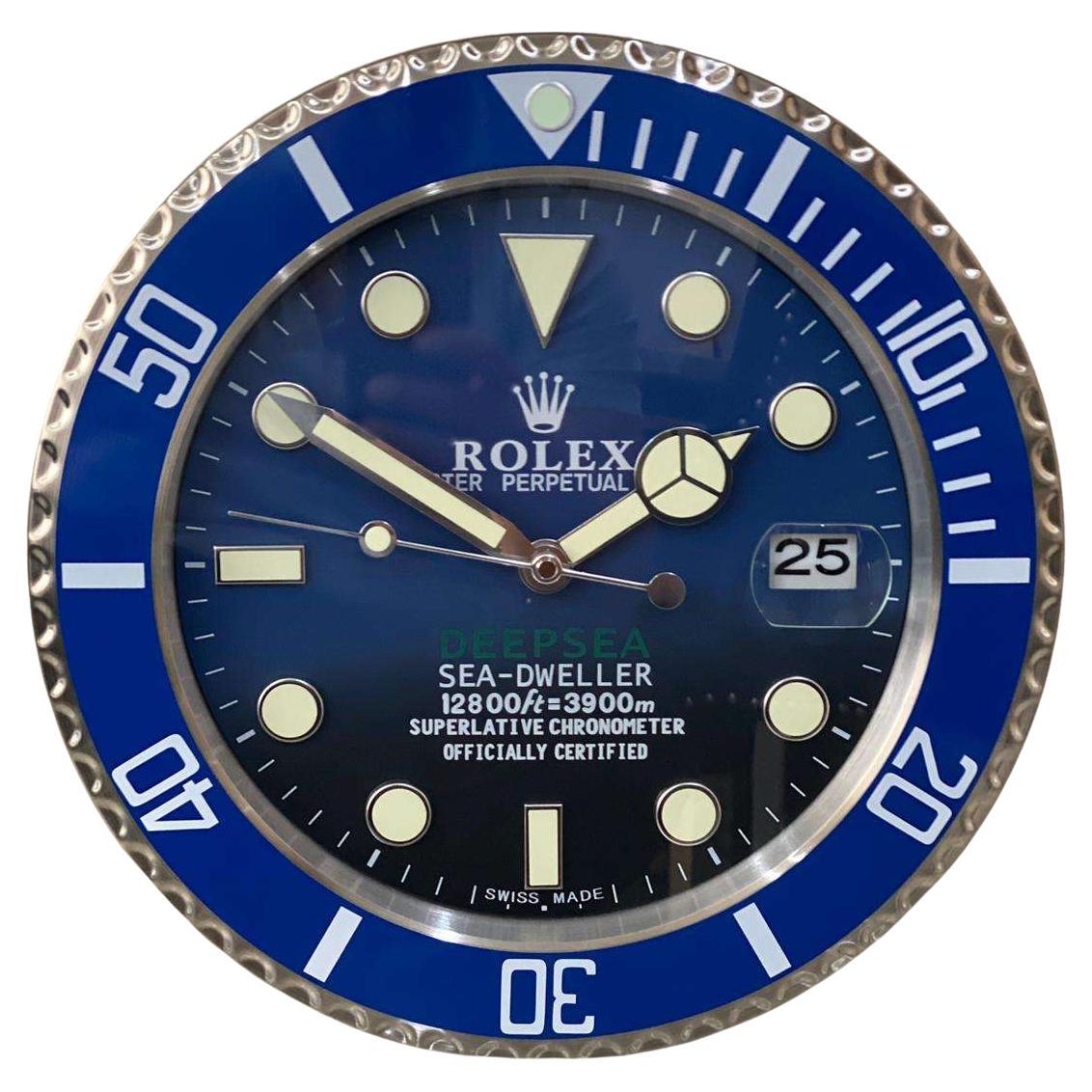 ROLEX Officially Certified Oyster Perpetual Blue Deepsea Sea Dweller Wall Clock  For Sale