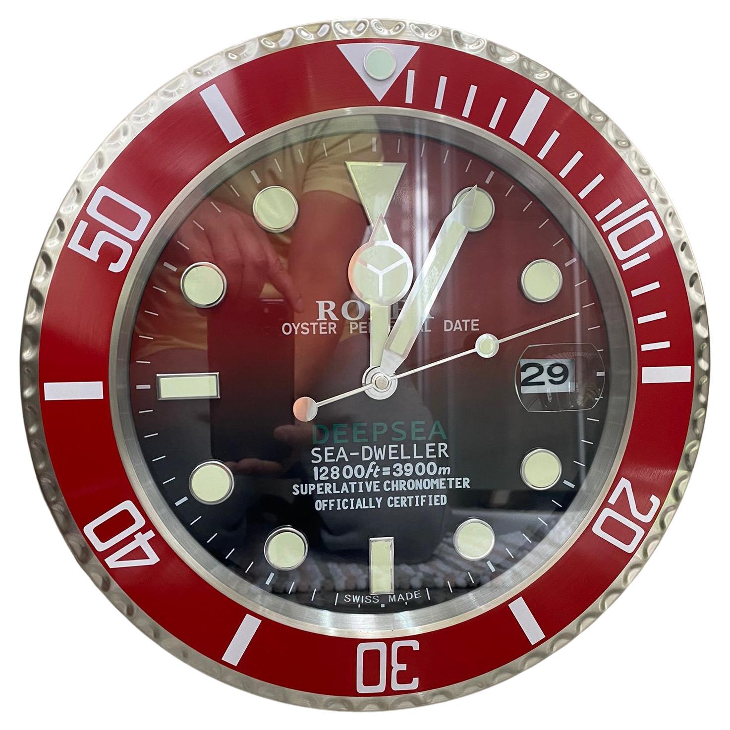 ROLEX Officially Certified Oyster Perpetual Date Red Submariner Wall Clock 