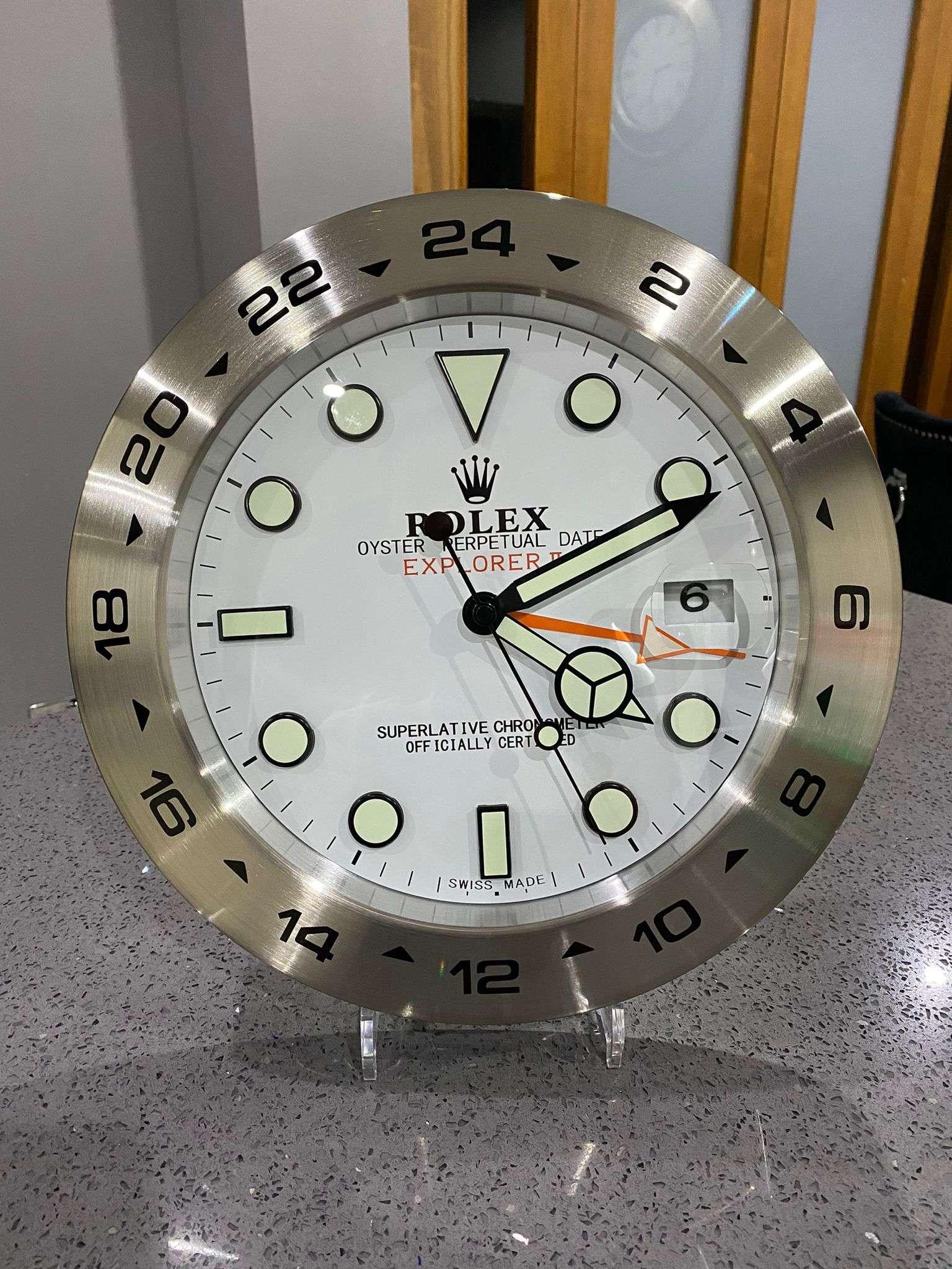 ROLEX Officially Certified Oyster Perpetual Explorer Master II Wall Clock 
Good condition, working. With luminous hands, sweeping hands.
Free international shipping.