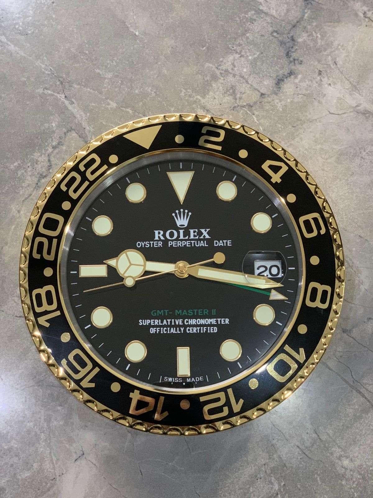 ROLEX Officially Certified Oyster Perpetual Gold & Black GMT Master Wall Clock 
Good condition, working.
Free international shipping.