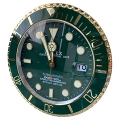 ROLEX Officially Certified Oyster Perpetual Gold & Green Submariner Wall Clock 